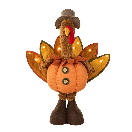 Glitzhome; Glitzhome® Lighted Fabric Turkey Standing Décor with Telescoping Legs & Timer; Category:Fall Tabletop Decor; Image:1